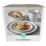 Martha Stewart 16pc Porcelain Dinnerware Set White Black Rim Service for 4 NIB