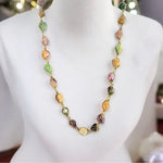 Vintage Gold Tone Wire Caged Multi Gemstone Statement Necklace 30.5" Unique EXC