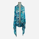 Sartiki Tropical Fringe Sarong Blue Green Floral Beach Cover Up Wrap NWOT