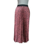 ZARA Pleated Satin Midi Skirt Black Pink Animal Print Elastic Waist Size XS