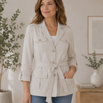 89th & Madison Women's Belted Safari Jacket Light Grey Button Front Size XL VG