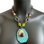 Studio S Rainbow Gemstone Beaded Necklace w/ Turquoise Pendant Adjustable 18-20