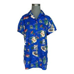 Koz Events Women Blue Hawaiian Print Button Front Shirt M Polyester Short Sleeve