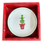 STARBUCKS 2006 Christmas Holiday Ceramic Snowman Tree Dessert Plates Set of4 NIB