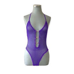 Seduction Sexy Lace Boudoir Bodysuit Purple Gold Chain Accent XS-M Stretchy NWOT