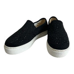 Just Lida Black Canvas Rhinestone Studded Slip-On Loafers Flats US 8.5