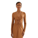 Lauren Ralph Lauren Gold Metallic Jersey Gown Twist Waist Maxi Dress Size 10 NWT