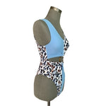 REUTTER Women's Blue Animal Print One Piece Swimsuit Size S Ring Front Cut-Out