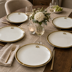 Vintage Fukagawa Arita Japan Gold Rim Monogram Plates Set of 5 Hand Painted EXC