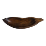 Vintage Brown Wood Organic Bowl 9.25" Eggplant Shape Hand-Carved Serving Dish VG