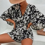Dokotoo Black White Pattern Oversized V Neck Romper Jumpsuit Women’s Large NWT