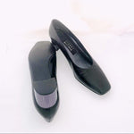 STUART WEITZMAN Black Leather Low Heel Pumps Mirrored Accent Women’s 5.5