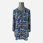 NYDJ Multicolor Abstract Print Blouse Women Sz M 3/4 Sleeve Polyester Shirt EXC