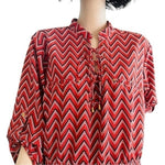 Speed Control NY Chevron Print Tassel Front Midi Dress 2X Red Black White NWT