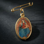 Vintage Gold Plated Virgin Mary Baby Jesus Oval Pendant Pin Vatican Italy NWOT