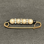 Vintage Pearl Rhinestone Kilt Pin Brooch Gold Tone 2.25" Costume Jewelry Good