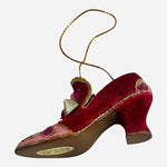 Victorian Mini Shoe Figurine Christmas Ornament Burgundy Gold Embroidered VG