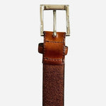 Men’s Brown Leather Belt with Silver Solid Brass Buckle Size XL