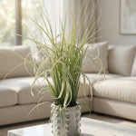 Artificial Grass Houseplant Arrangement Ribbed Textured Ceramic Pot Planter VG