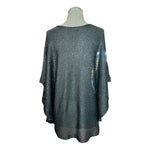 ALFANI Womens Blouse S/M Black Sequin Sparkle Mesh Top Short Sleeve Cowl Neck VG