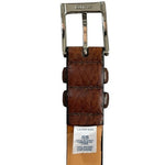 LANDS' END Brown Genuine Leather Silver Solid Brass Square Buckle Dress Belt 46