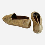 Franco Sarto Kenna Gold Crinkle Leather Espadrilles Slip On Loafers Size 5.5 NIB