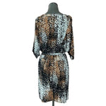 Suzi Chin Womens Abstract Print Belted Dress 6 Black Brown White Half Sleeve VG
