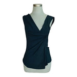 Theory Women's Black V-Neck Ruffled Open Back Tank Top S Sleeveless Blouse VG