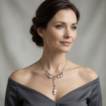 Sterling Silver Tone Pearl Crystal Dangle Cluster Necklace 16-18"