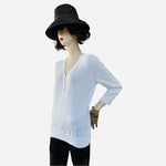 Ralph Lauren Womens Sweater White Cotton V Neck Half Button LRL Lightweight NWT