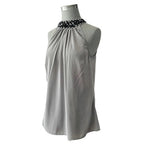 Vero Moda Women's Gray Halter Beaded Neck Top S Crystal Sleeveless Blouse Bow
