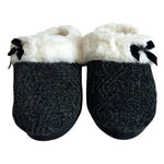 RACHEL Rachel Roy Black White Chenille Knit Fur Bow Slip-On Memory Foam Slippers
