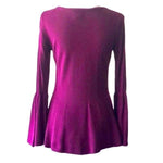 Nanette by Nanette Lepore Plum Merino Wool Bell Sleeve Sweater Top S Fits M VG
