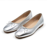 AFEETSING Silver Metallic Ballet Flats Bow Tie Top Womens Shoes Size 9 EXCellent