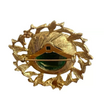 Vintage Victorian Style Green Rhinestone Brooch Gold Tone Pin Costume Jewelry VG