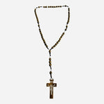 Catholic Wood Rosary Brown Beaded INRI Crucifix Prayer Necklace 17" Handmade