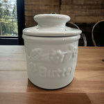Vintage Butter Bell Crock Fleur de Lis White Ceramic Raised Floral Band 4.5”