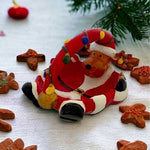 Vintage Christmas Reindeer Snowman Basket Ceramic Bowl 10"x7.5" Hand-Painted EXC