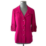 Simply Chloe Dao Women's Magenta Origami Trim Sleeve Blazer S 3D Flower 4-Button