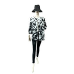 Susan Bristol Silk Floral Print Trench Jacket 3/4 Sleeve Black White Women M