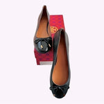 TORY BURCH Brooke Bow 25MM Black Nappa Leather Ballet Heels Size 5.5