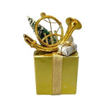 Vintage 3D Musical Christmas Ornament Gold Gift Shape Working Music Box
