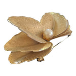 Vintage 1960s Gold Tone Pearl Petal Flower Brooch Floral Pin 2" Costume Jewelry