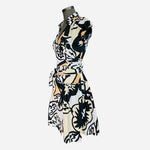 Diane Von Furstenberg Edan Wrap Dress Normandie Bloom Geometric Black White Tan
