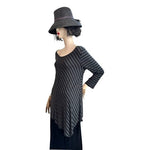 Cable & Gauge Women's Asymmetrical Stripe Sweater Tunic M Black Grey 30" VG
