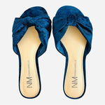 Neiman Marcus Blue Velvet Bow Tie Slides Flat Mules Women Size 5.5