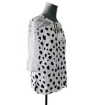 Noracora Women's Tassel Blouse S Black White Polka Dot Lace Sleeve Cotton VG
