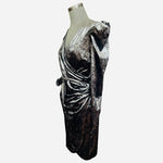 INC International Concepts Silver Velvet Wrap Dress M Puffed Sleeve Lined NWT