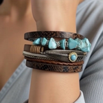 Multi Layer Turquoise Beads Magnetic Buckle Bohemian Wrap Bracelet Leather NWOT