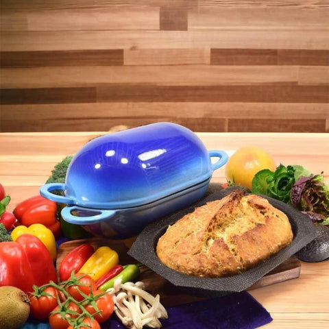 LoafNest Artisan Bread Kit Blue Cast Iron Dutch Oven Baker Nonstick Liner NIB